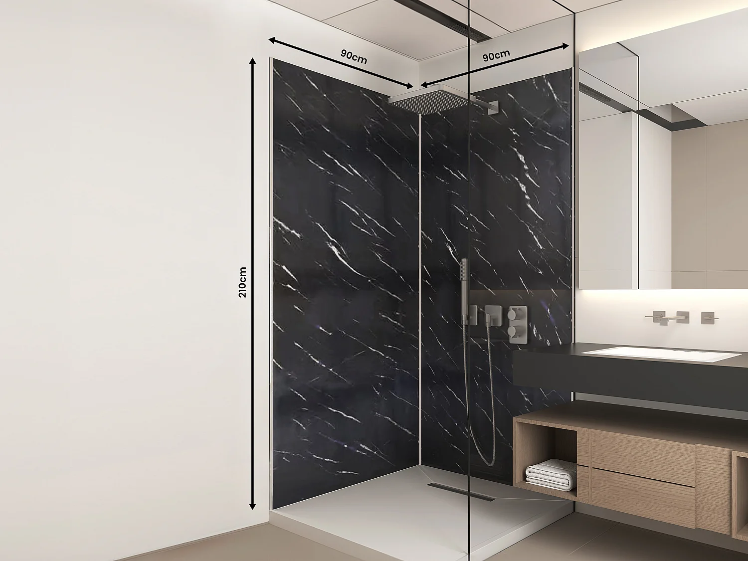 Pannello per parete da doccia effetto marmo con profili 2 x L90 x H210 cm in Alluminio - Lotto di 2 - ENEKO