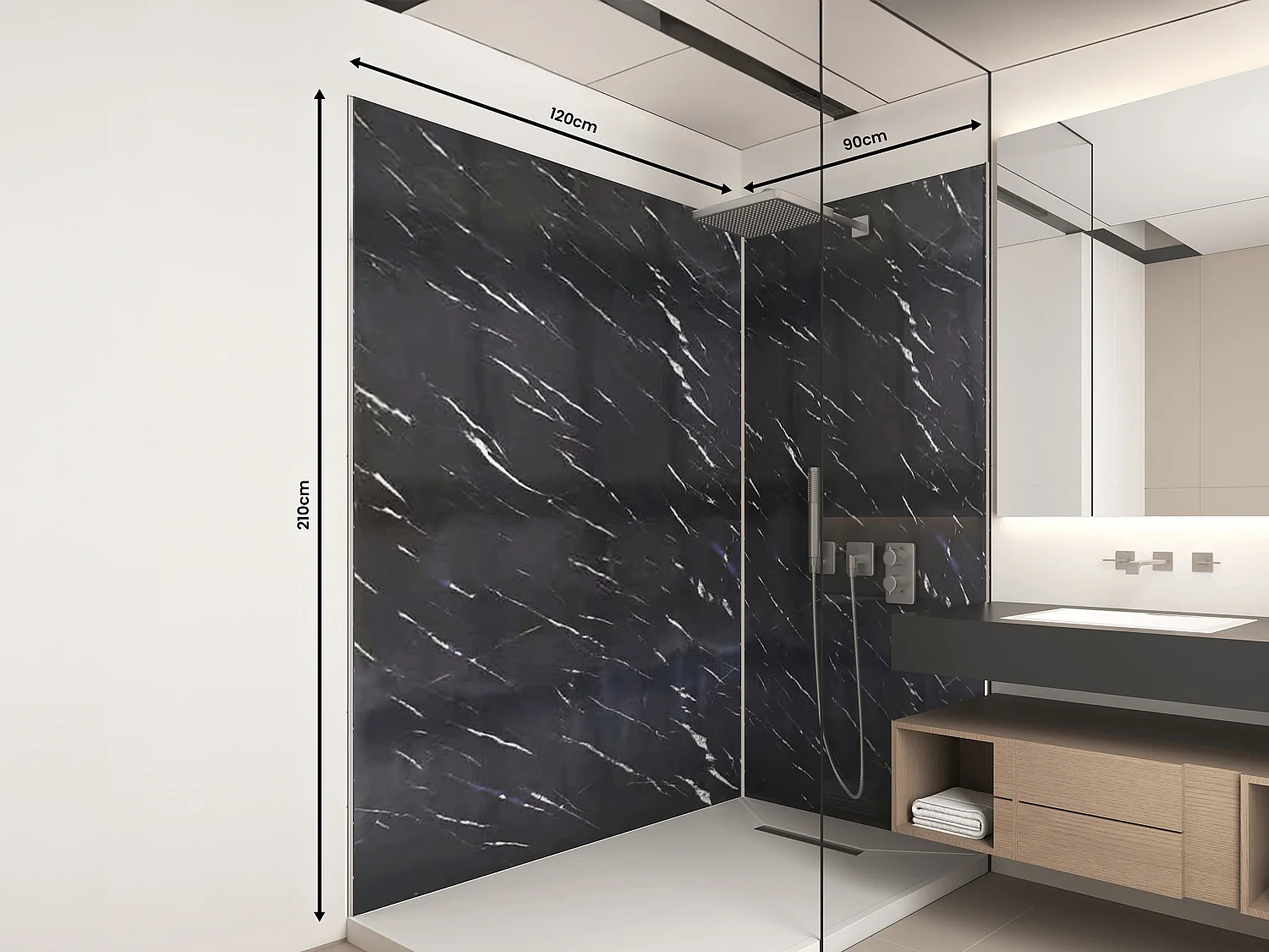 Pannello per parete da doccia effetto marmo con profili L90 x L120 x H210 cm in Alluminio - Lotto di 2 - ENEKO