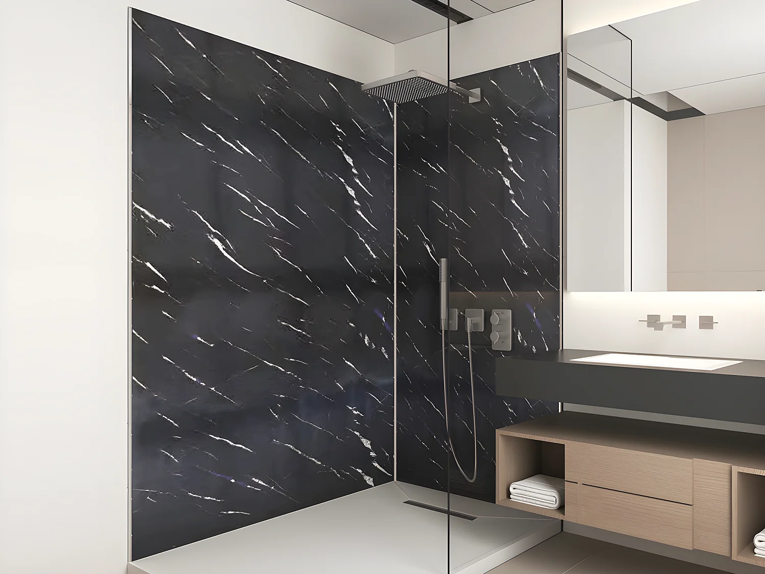Lot de 2 panneaux muraux de douche effet marbre en aluminium avec profilés - L90 x L120 x H210 cm - ENEKO