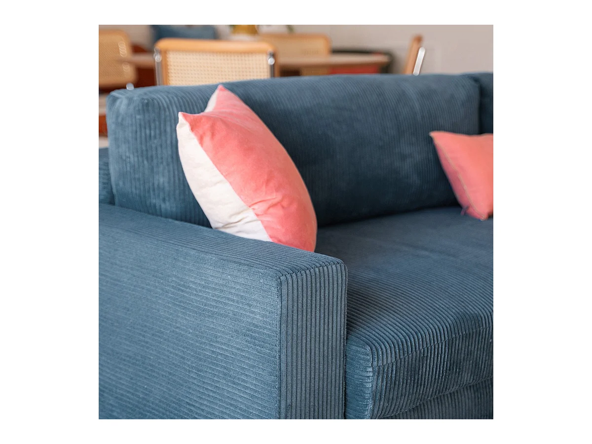 Canapé d'angle à droite convertible 3 places avec coffre en velours côtelé bleu gris - Arty