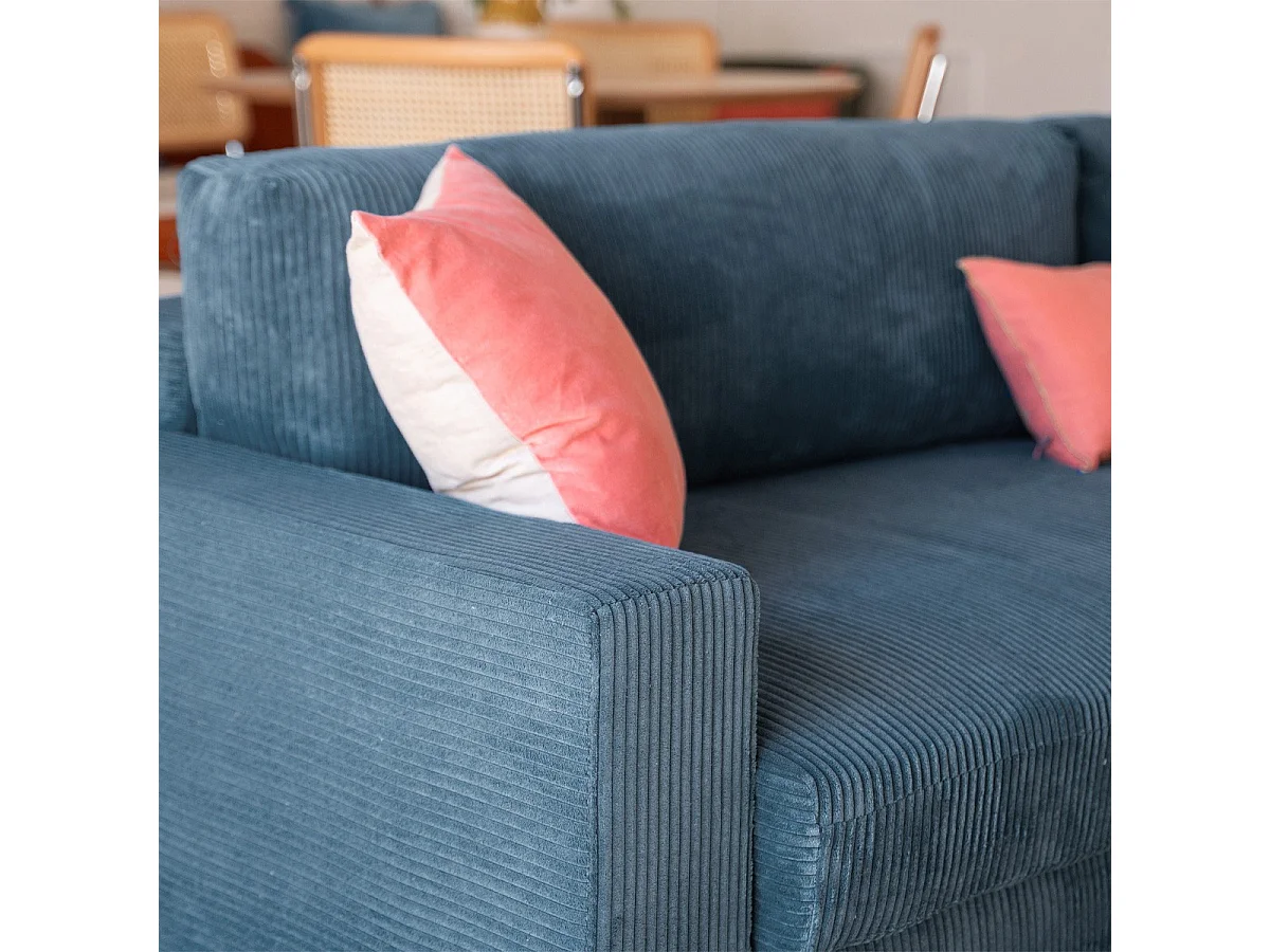 Canapé d'angle à droite convertible 3 places avec coffre en velours côtelé bleu gris - Arty