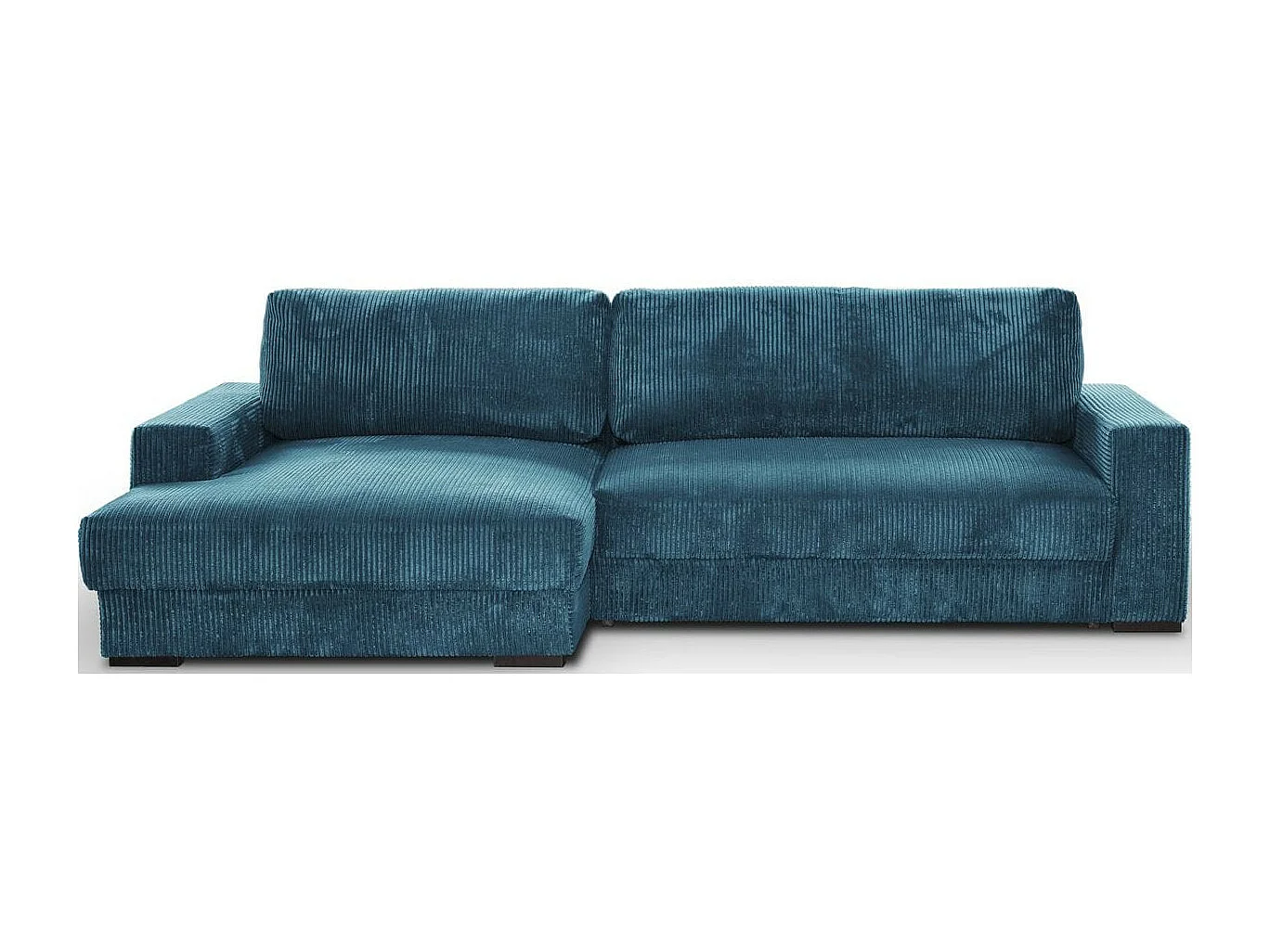 Canapé d'angle à gauche convertible 3 places avec coffre en velours côtelé bleu gris - Arty