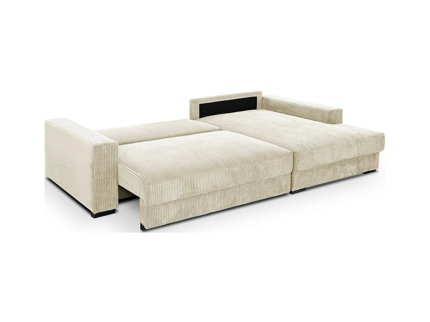 Canapé d'angle à droite convertible 3 places avec coffre en velours côtelé beige - Arty