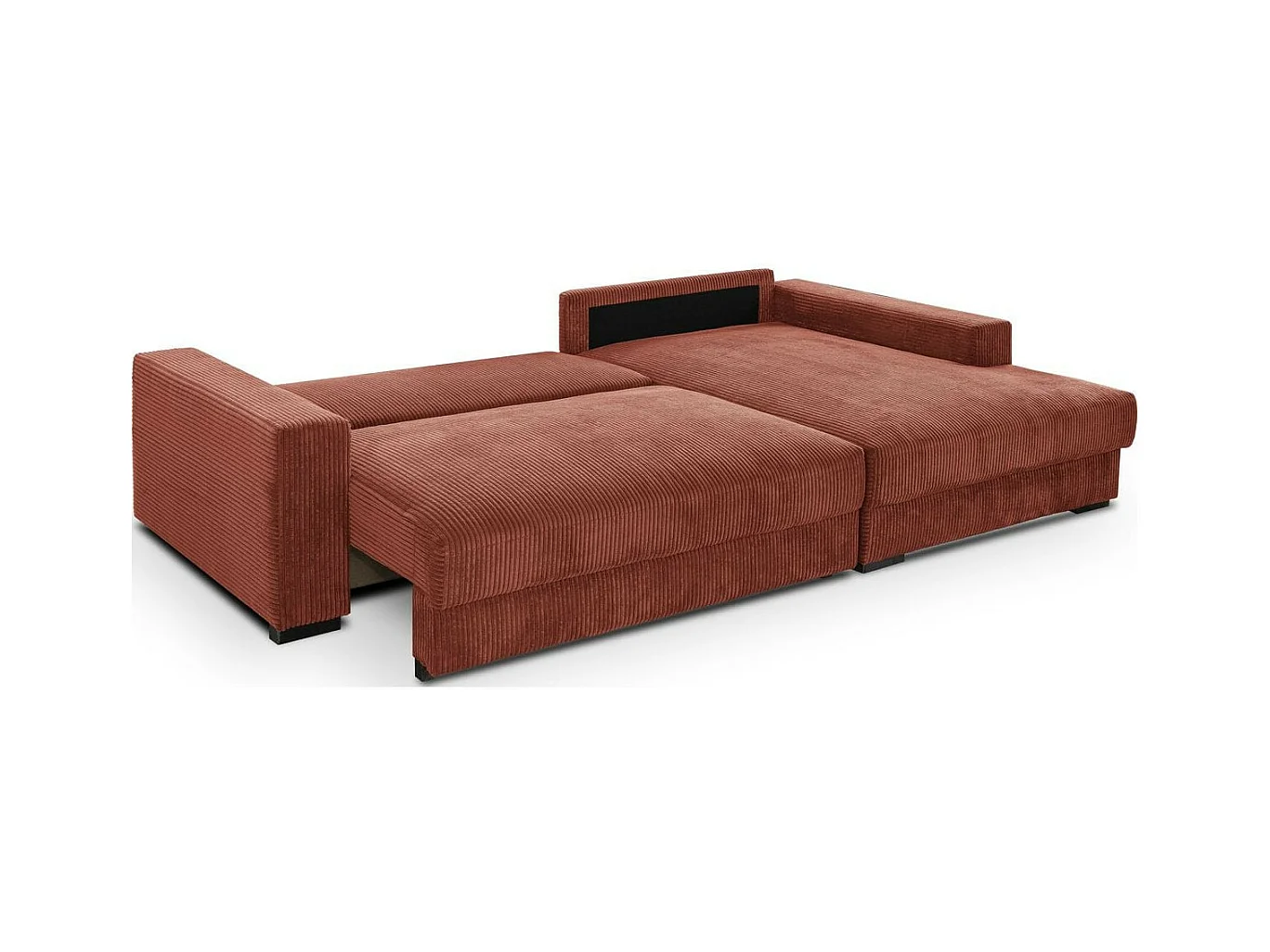 Canapé d'angle à droite convertible 3 places avec coffre en velours côtelé rouille - Arty