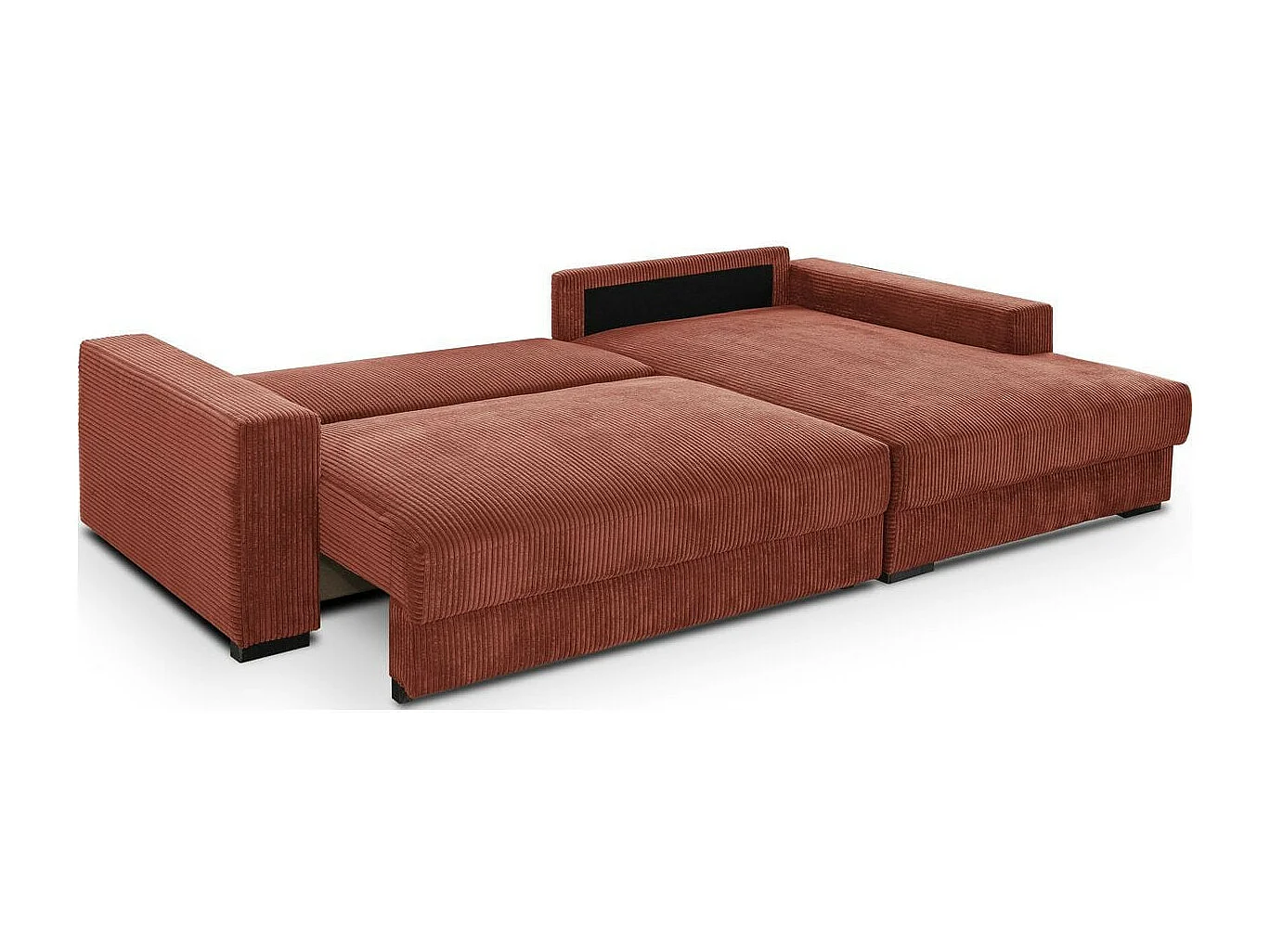 Canapé d'angle à droite convertible 3 places avec coffre en velours côtelé rouille - Arty