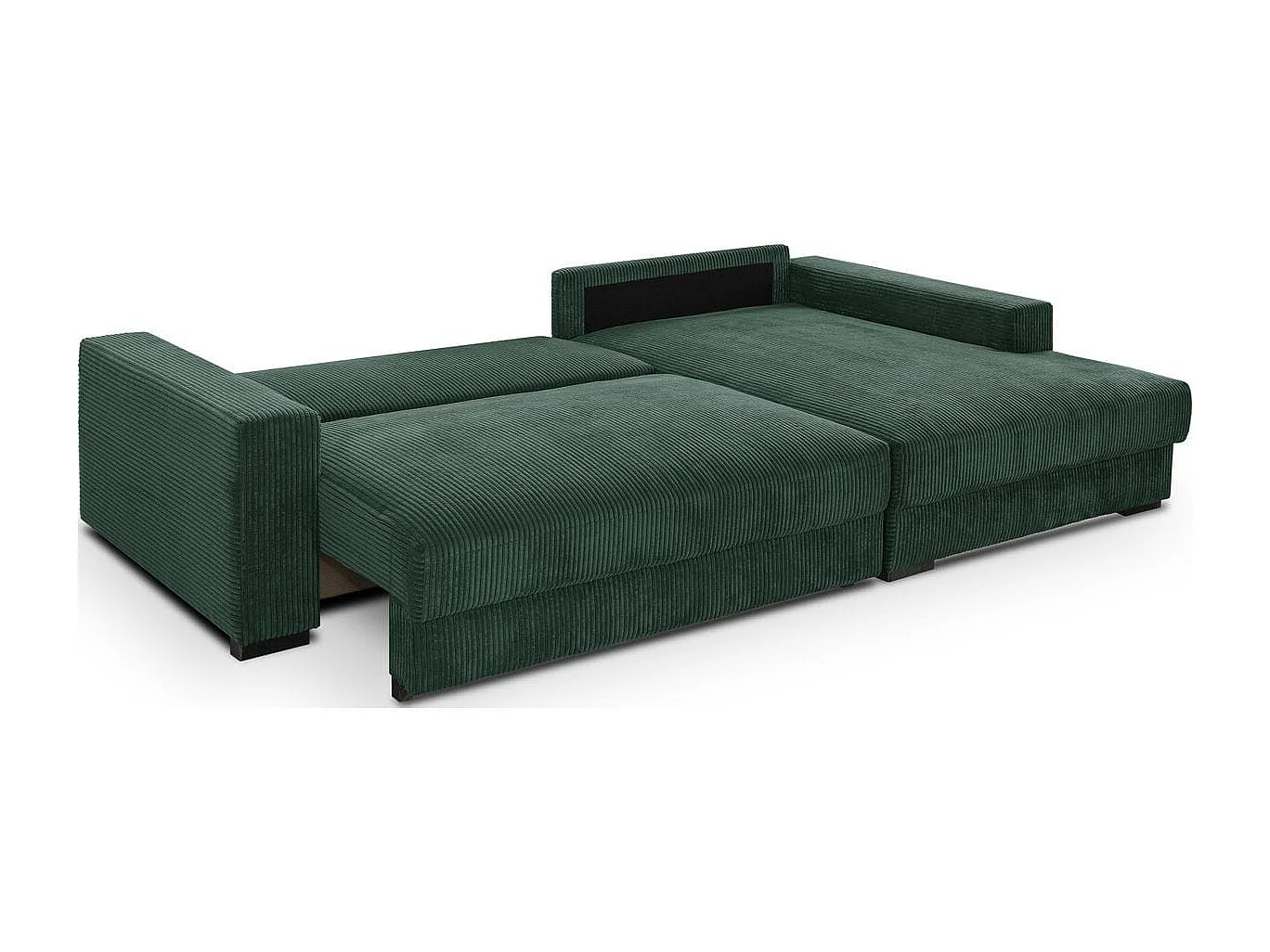 Canapé d'angle à droite convertible 3 places avec coffre en velours côtelé vert foncé - Arty