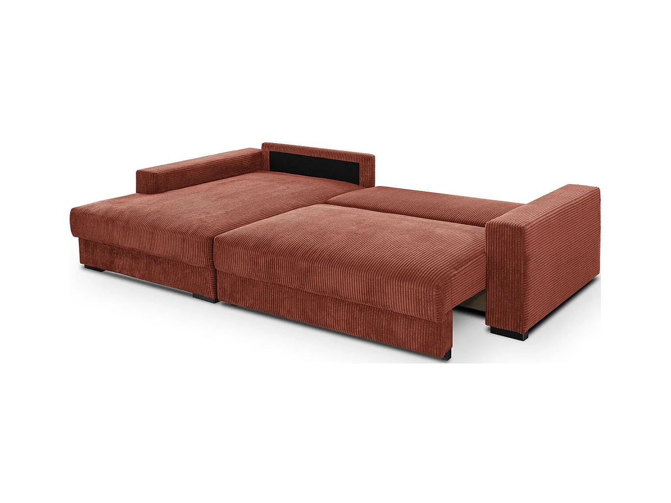 Canapé d'angle à gauche convertible 3 places avec coffre en velours côtelé rouille - Arty