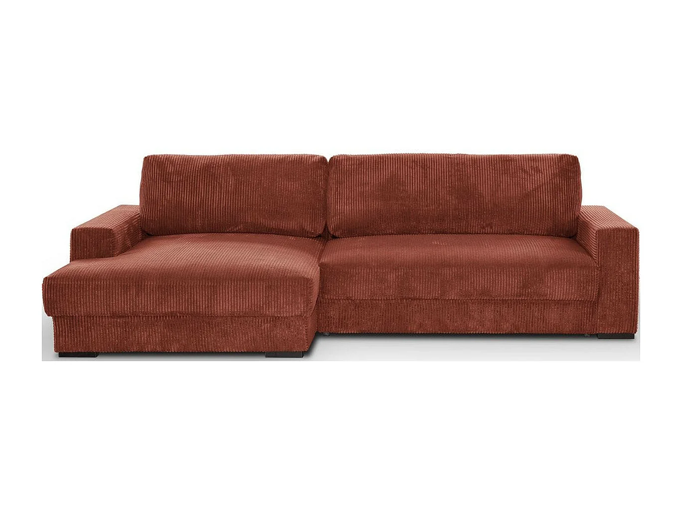 Canapé d'angle à gauche convertible 3 places avec coffre en velours côtelé rouille - Arty