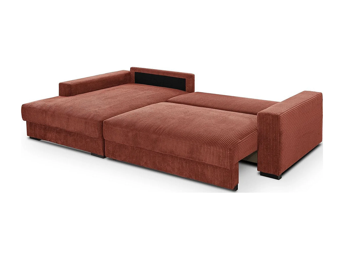 Canapé d'angle à gauche convertible 3 places avec coffre en velours côtelé rouille - Arty