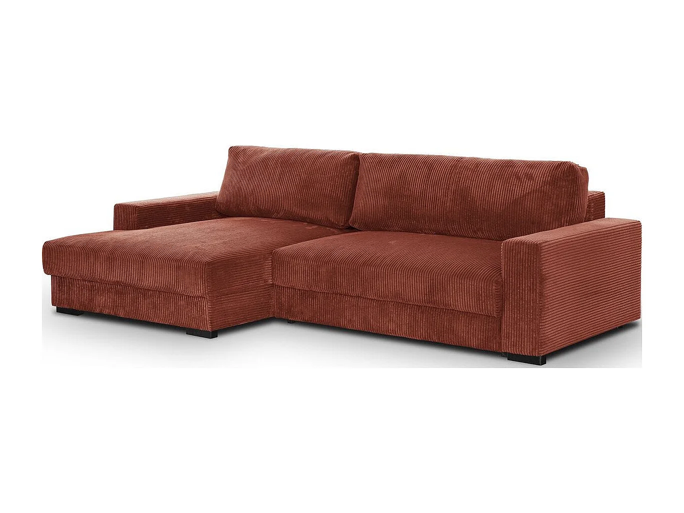 Canapé d'angle à gauche convertible 3 places avec coffre en velours côtelé rouille - Arty