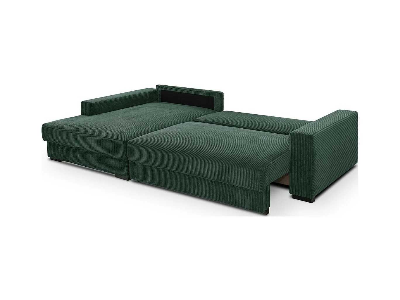 Canapé d'angle à gauche convertible 3 places avec coffre en velours côtelé vert foncé - Arty