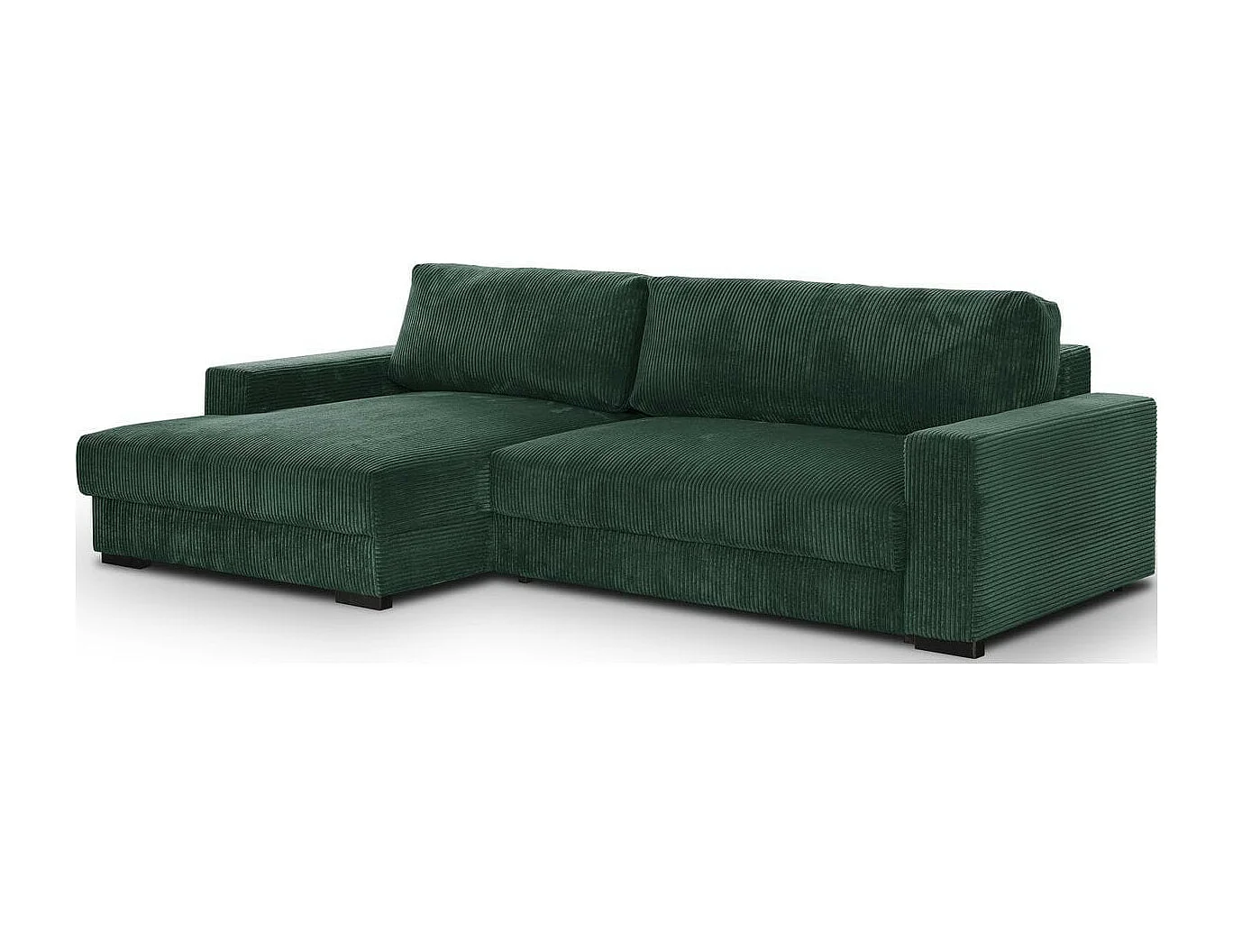 Canapé d'angle à gauche convertible 3 places avec coffre en velours côtelé vert foncé - Arty