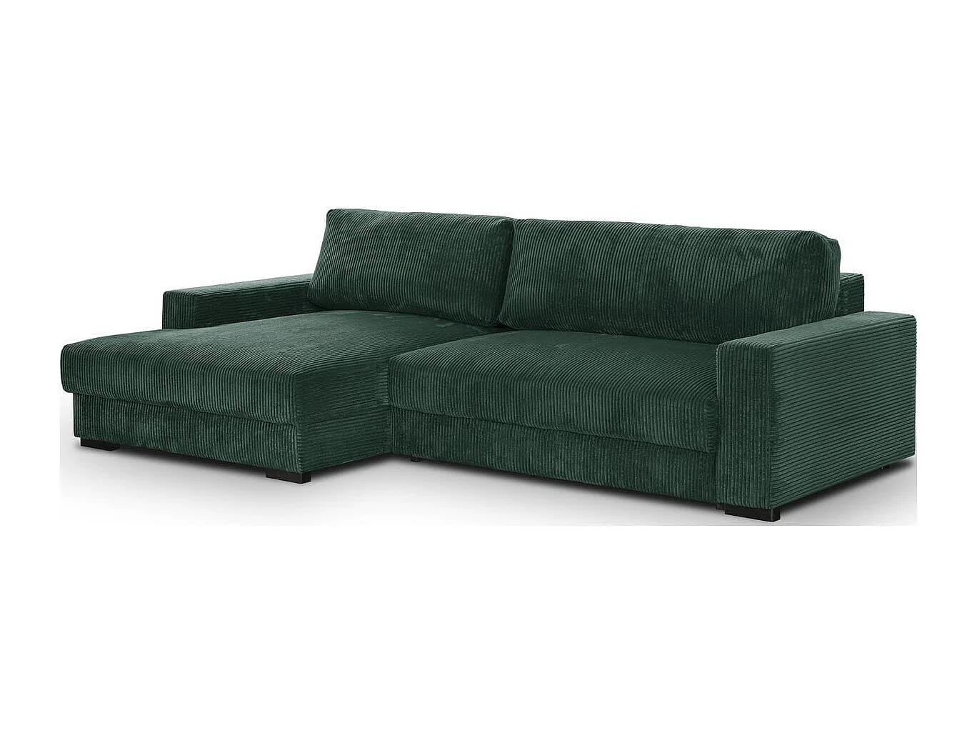 Canapé d'angle à gauche convertible 3 places avec coffre en velours côtelé vert foncé - Arty