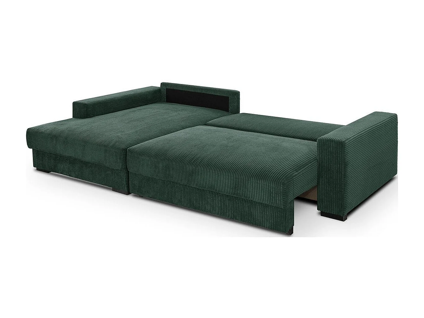 Canapé d'angle à gauche convertible 3 places avec coffre en velours côtelé vert foncé - Arty