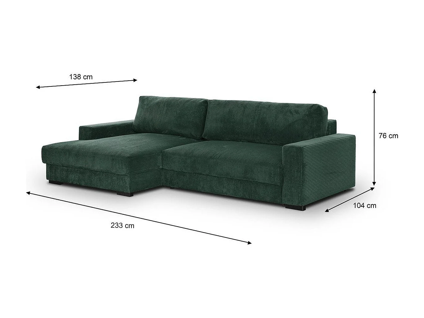 Canapé d'angle à gauche convertible 3 places avec coffre en velours côtelé vert foncé - Arty