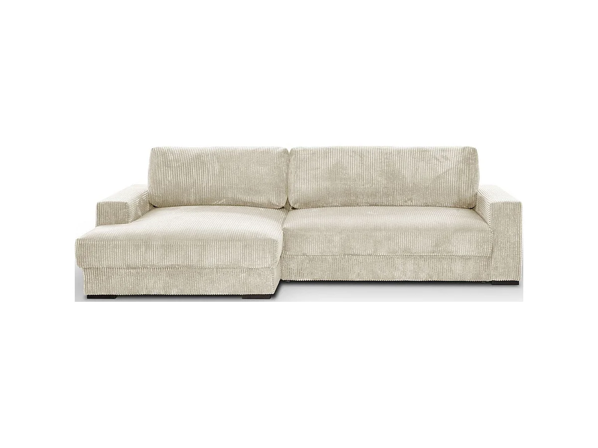 Canapé d'angle gauche convertible 3 places avec coffre en velours beige ARTY