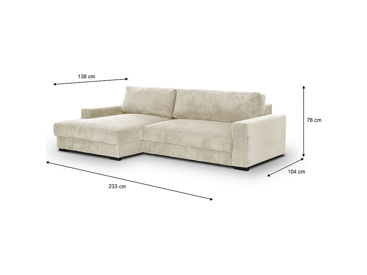 Canapé d'angle gauche convertible 3 places avec coffre en velours beige ARTY