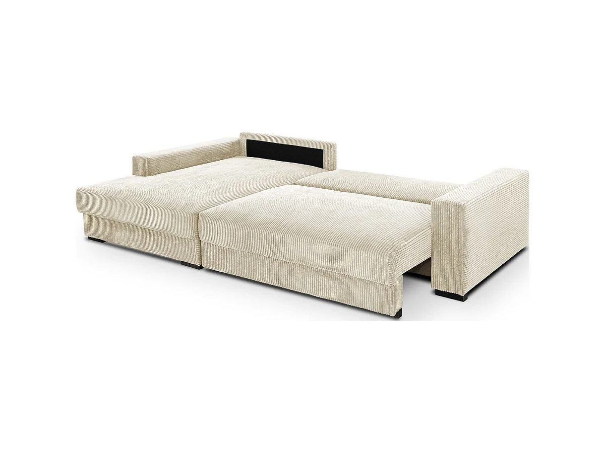 Canapé d'angle gauche convertible 3 places avec coffre en velours beige ARTY
