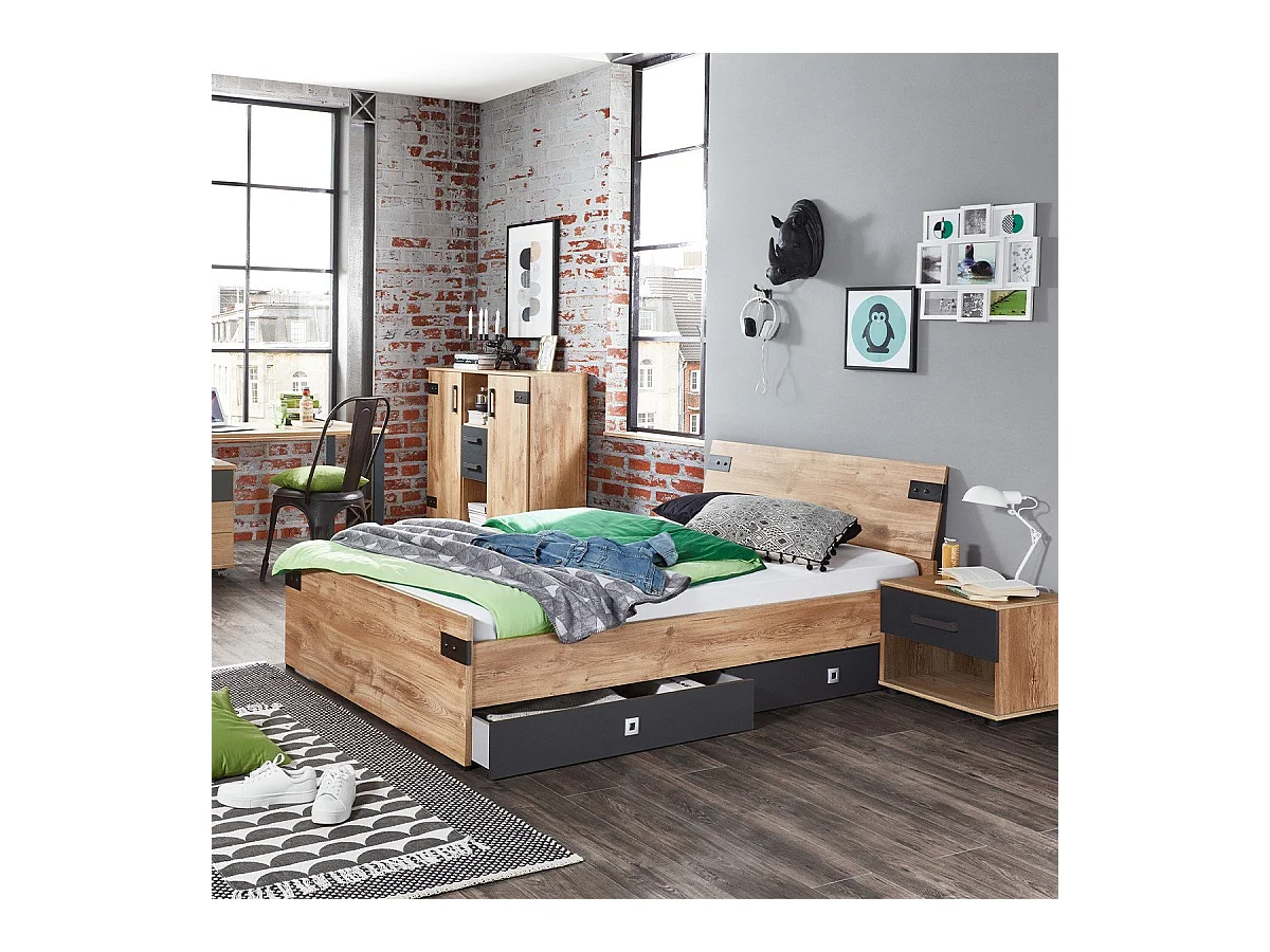 Lit 120 x 200 avec lot de 2 tiroirs - L126 cm