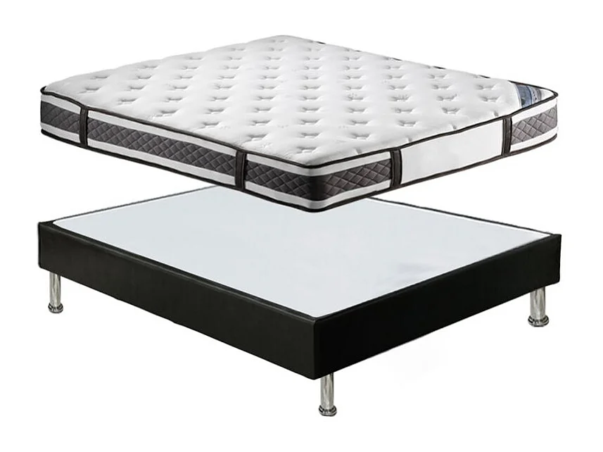 Pack lit 90 x 190 cm sommier simili noir + matelas - REMIMOS