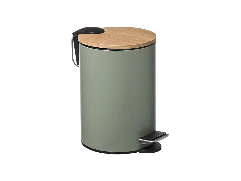 Badkamer Prullenbak van Metaal Groen Kaki 3L met Bamboe Deksel