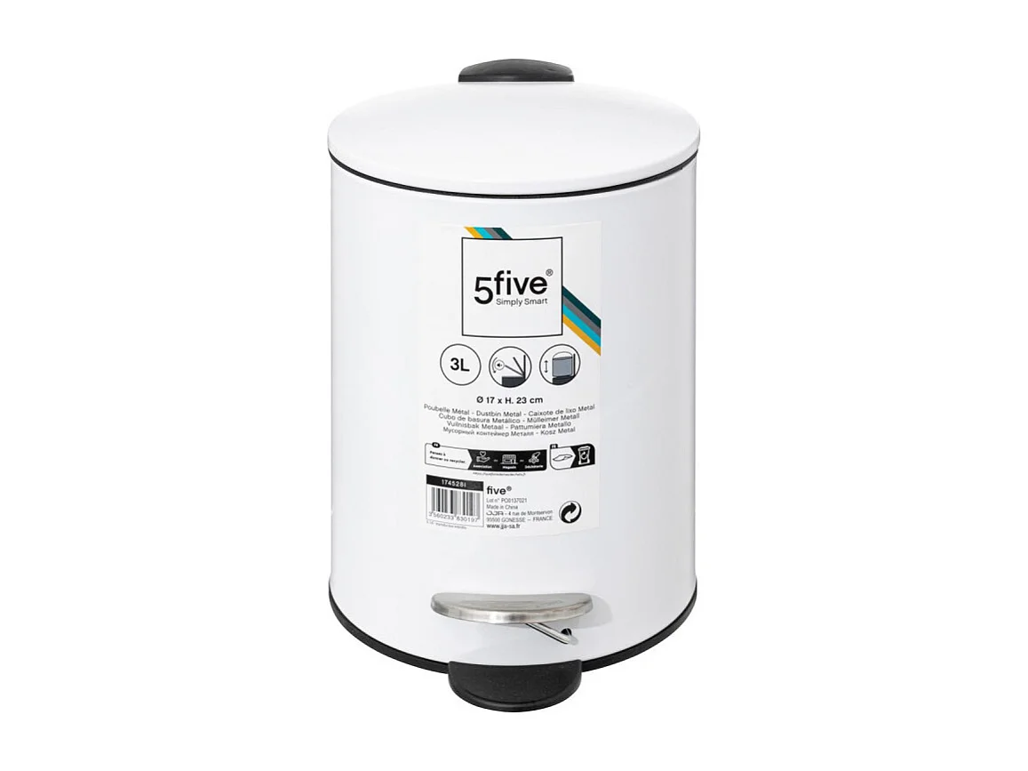 Poubelle de salle de bain en métal Blanc Soft Close 3 L