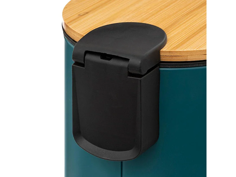 Poubelle de salle de bain en métal Bleu pétrole et couvercle en Bambou 3 L