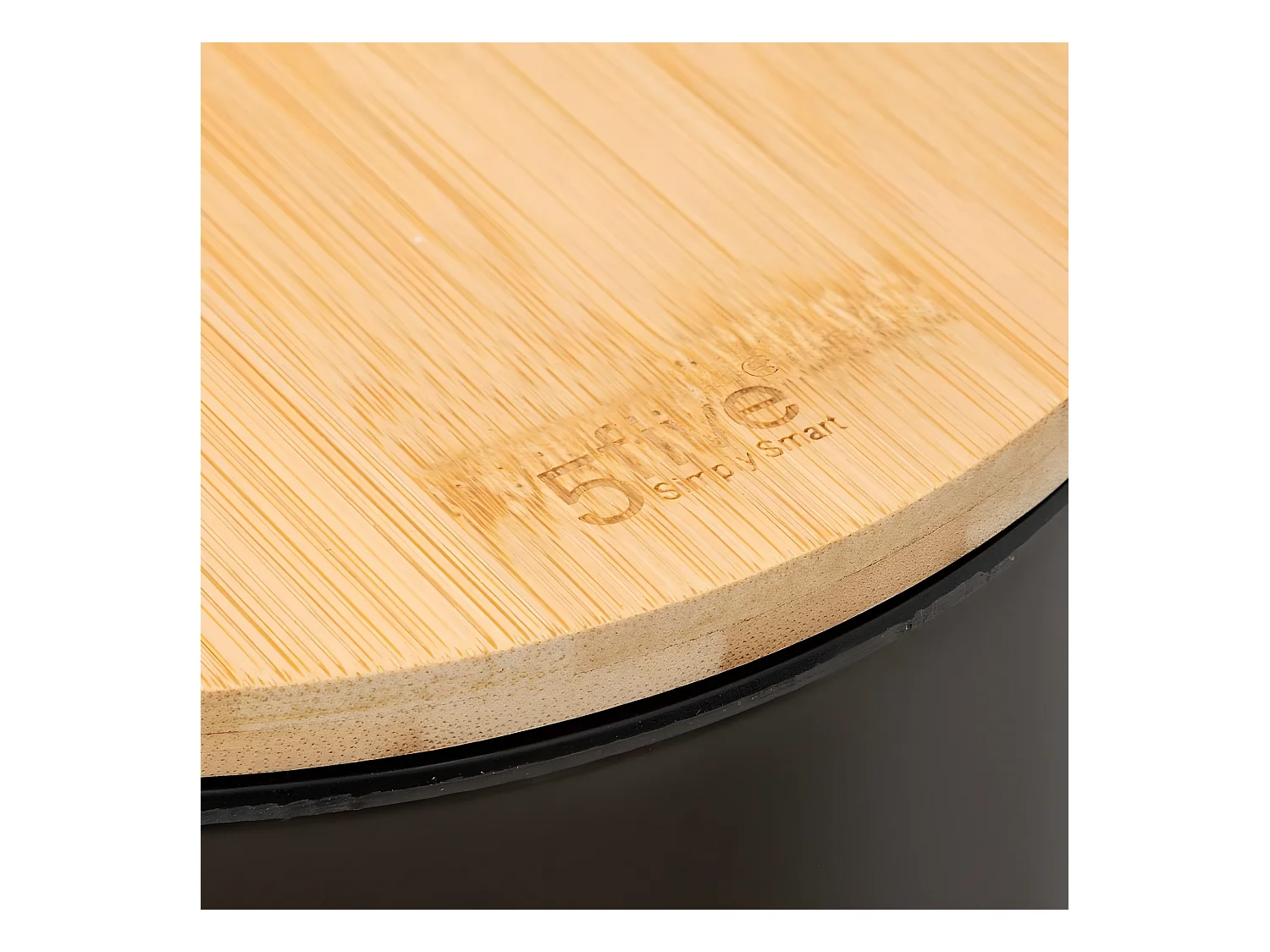 Poubelle de salle de bain en métal Noir charbon et couvercle en Bambou 3 L