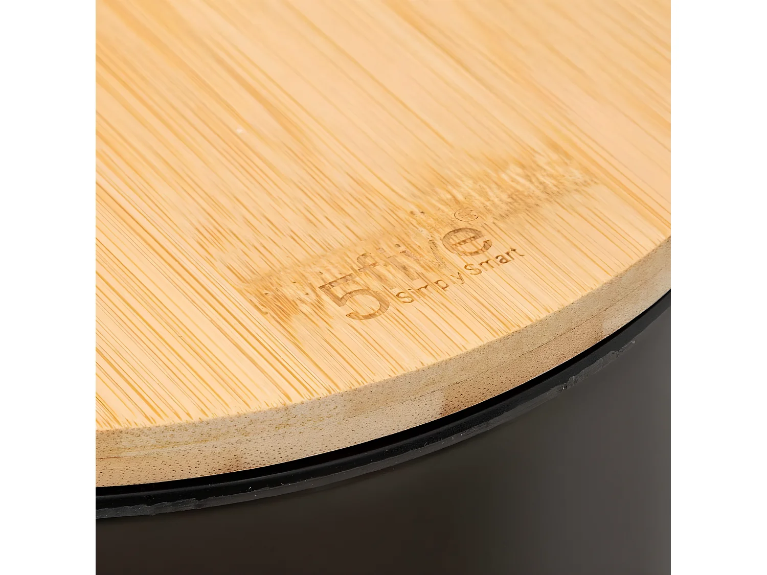 Poubelle de salle de bain en métal Noir charbon et couvercle en Bambou 3 L