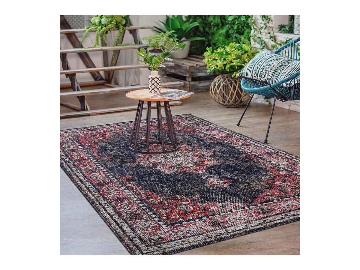 Tapis extérieur 200x280 tissé kilim rouge et brun OZLEM