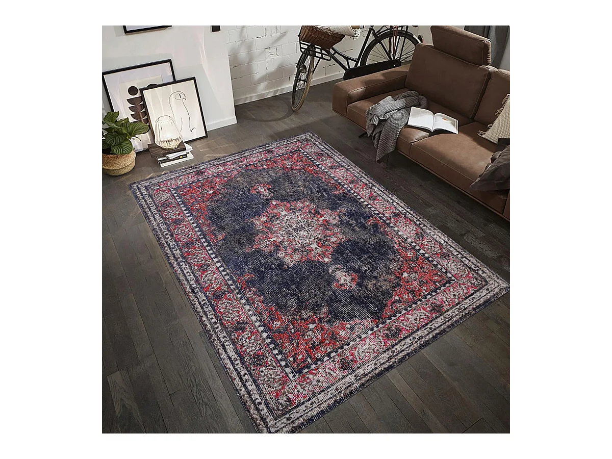 Tapis extérieur 200x280 tissé kilim rouge et brun OZLEM