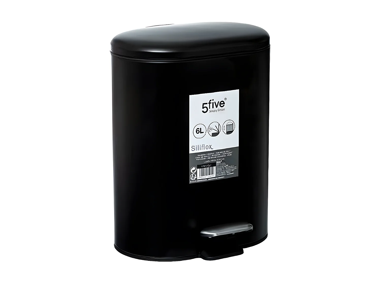 Poubelle de salle de bain en métal Noir Soft Close 6 L