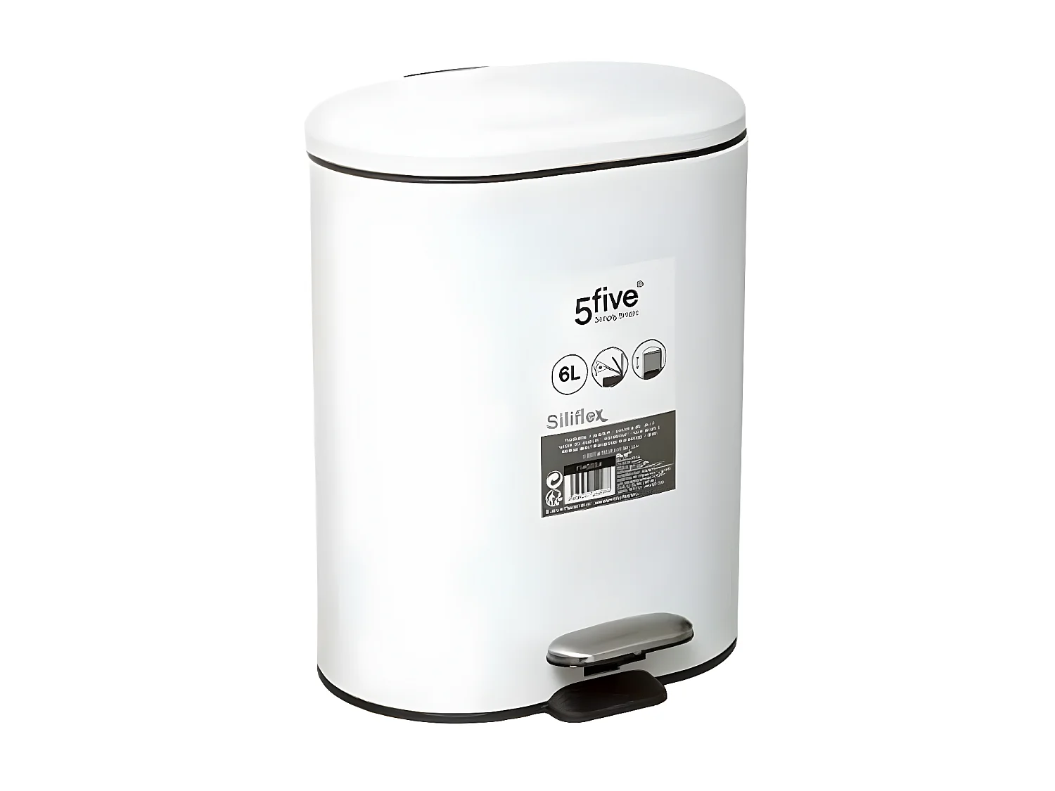 Poubelle de salle de bain en métal Blanc Soft Close 6 L