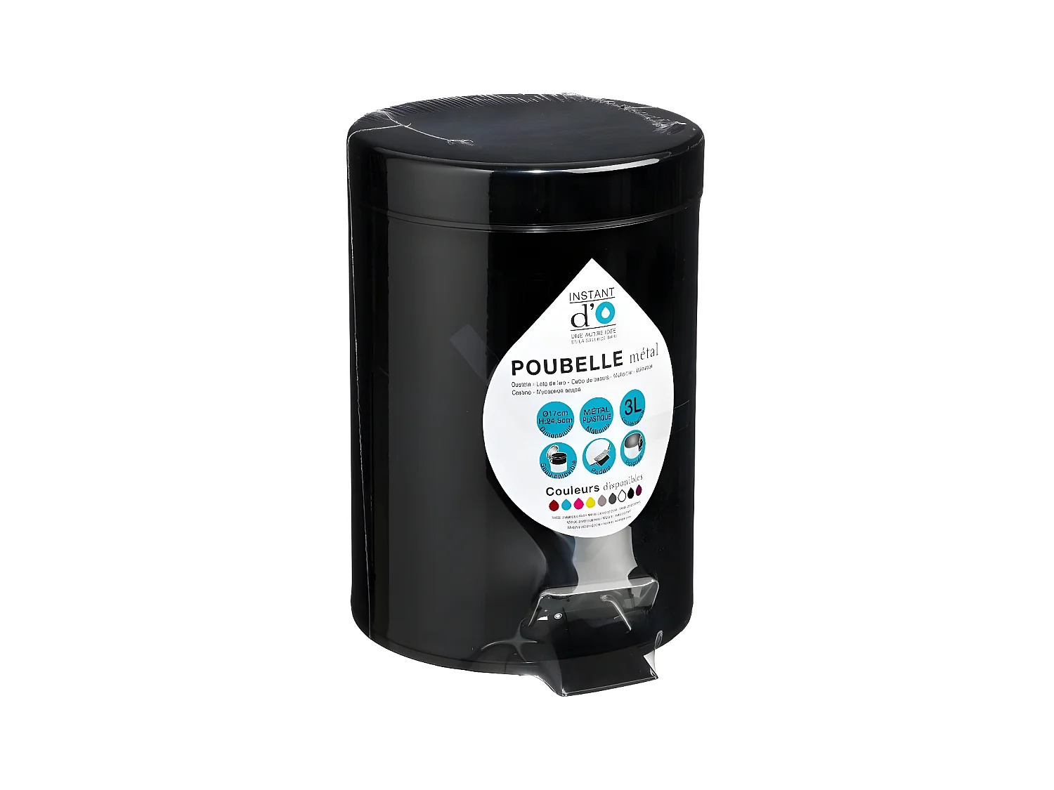 Poubelle de salle de bain en métal Noir 3 L