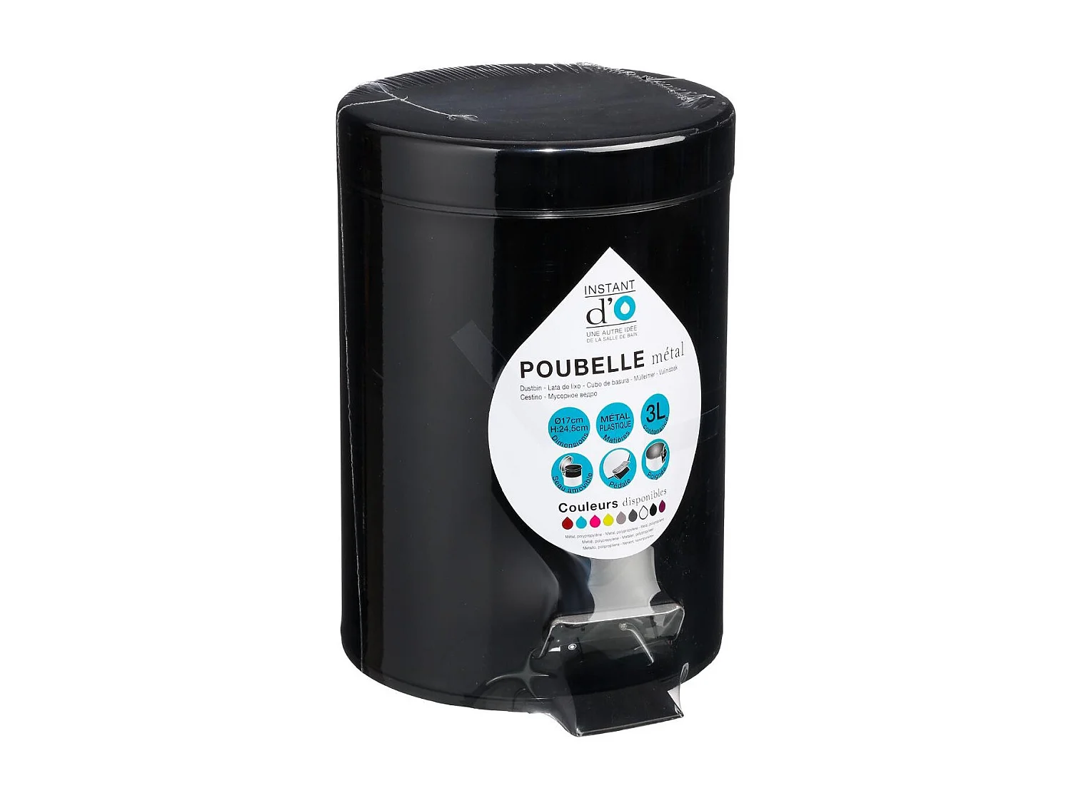 Badkamer Prullenbak van Zwart Metaal 3L met Pedaal