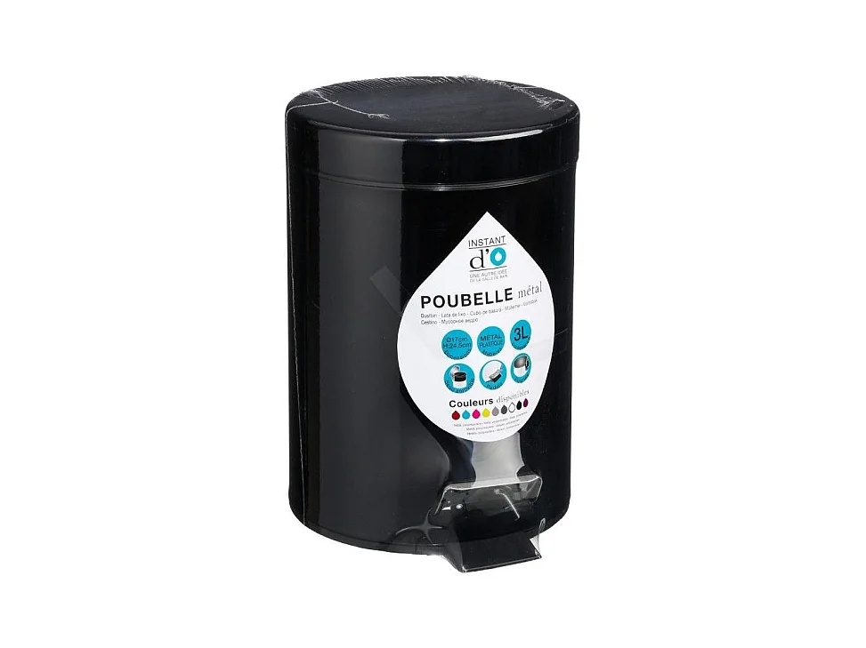 Caixote do Lixo de Casa de Banho em Metal Preto 3L com Pedal