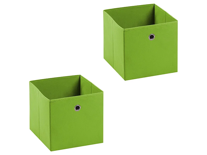 Lot de 2 boites en tissu vert ELA boîte de rangement ouverte avec poignée dim 27 x 27 x 27 cm, pour linge jouets vêtements
