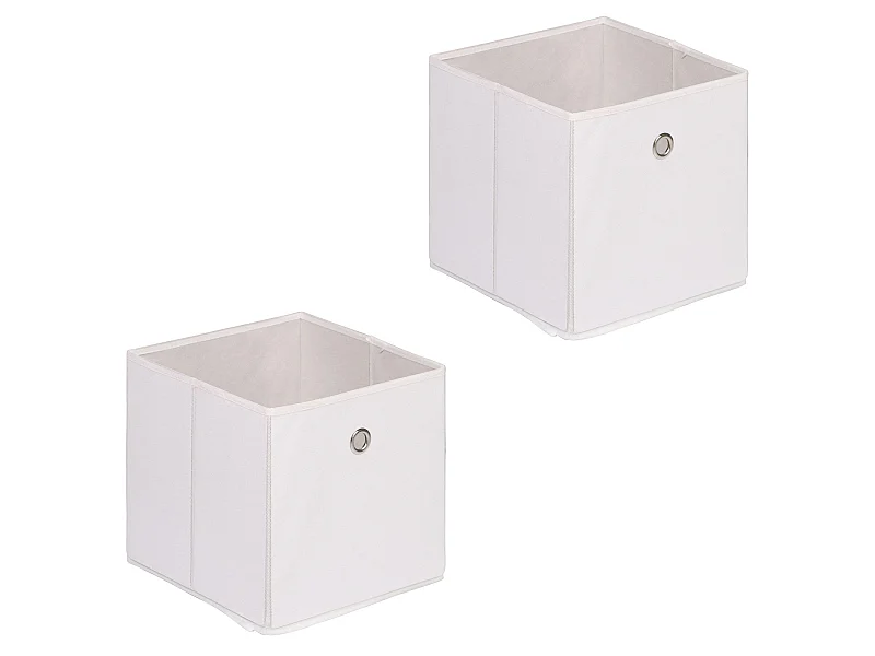 Lot de 2 boites en tissu blanc ELA boîte de rangement ouverte avec poignée dim 27 x 27 x 27 cm, pour linge jouets vêtements