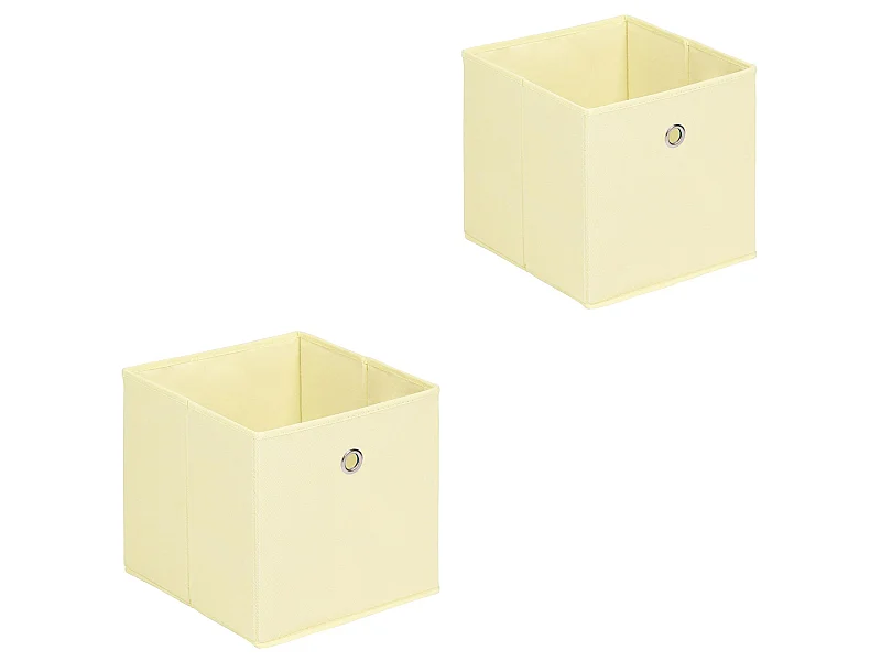Lot de 2 boites en tissu beige ELA boîte de rangement ouverte avec poignée dim 27 x 27x x27 cm, pour linge jouets vêtements