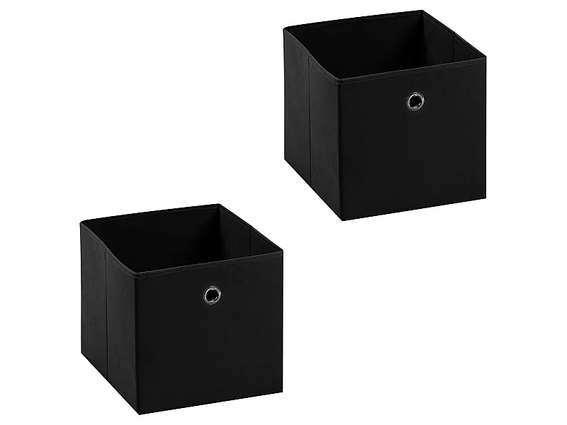 Lot de 2 boites en tissu noir ELA boîte de rangement ouverte avec poignée dim 27 x 27 x 27 cm, pour linge jouets vêtements