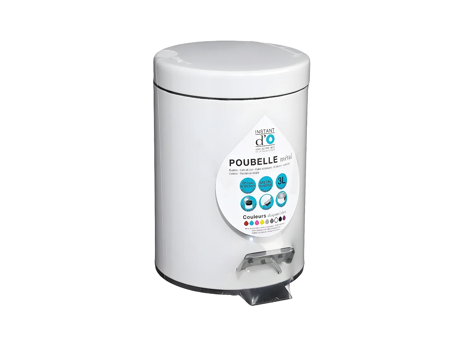 Poubelle de salle de bain en métal Blanc 3 L