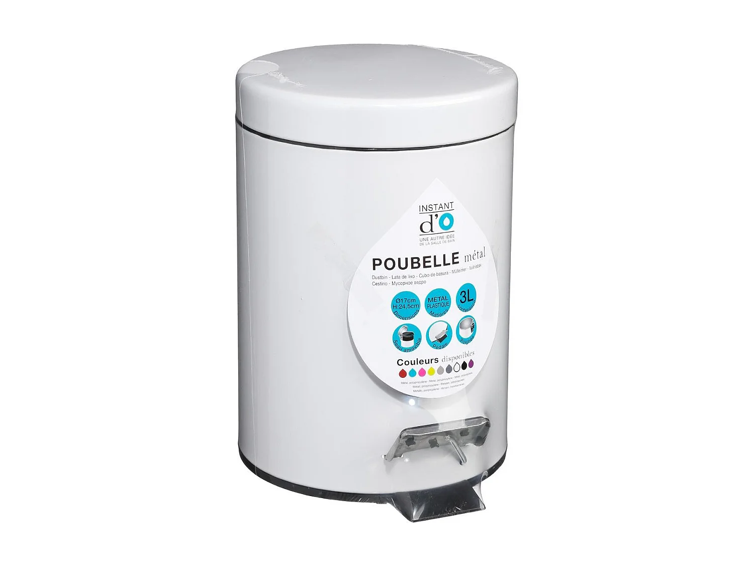 Poubelle de salle de bain en métal Blanc 3 L