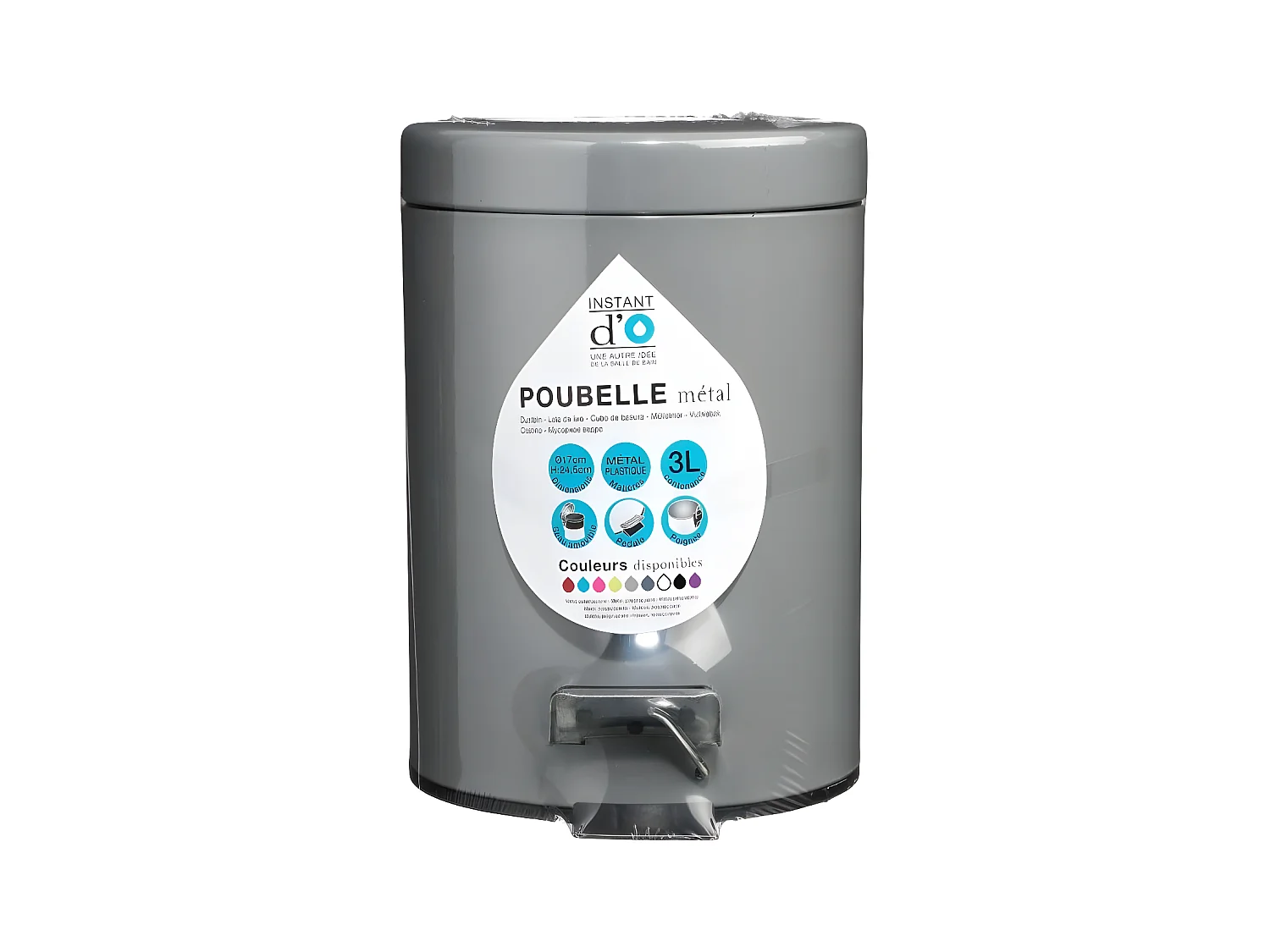 Poubelle de salle de bain en métal Gris 3 L