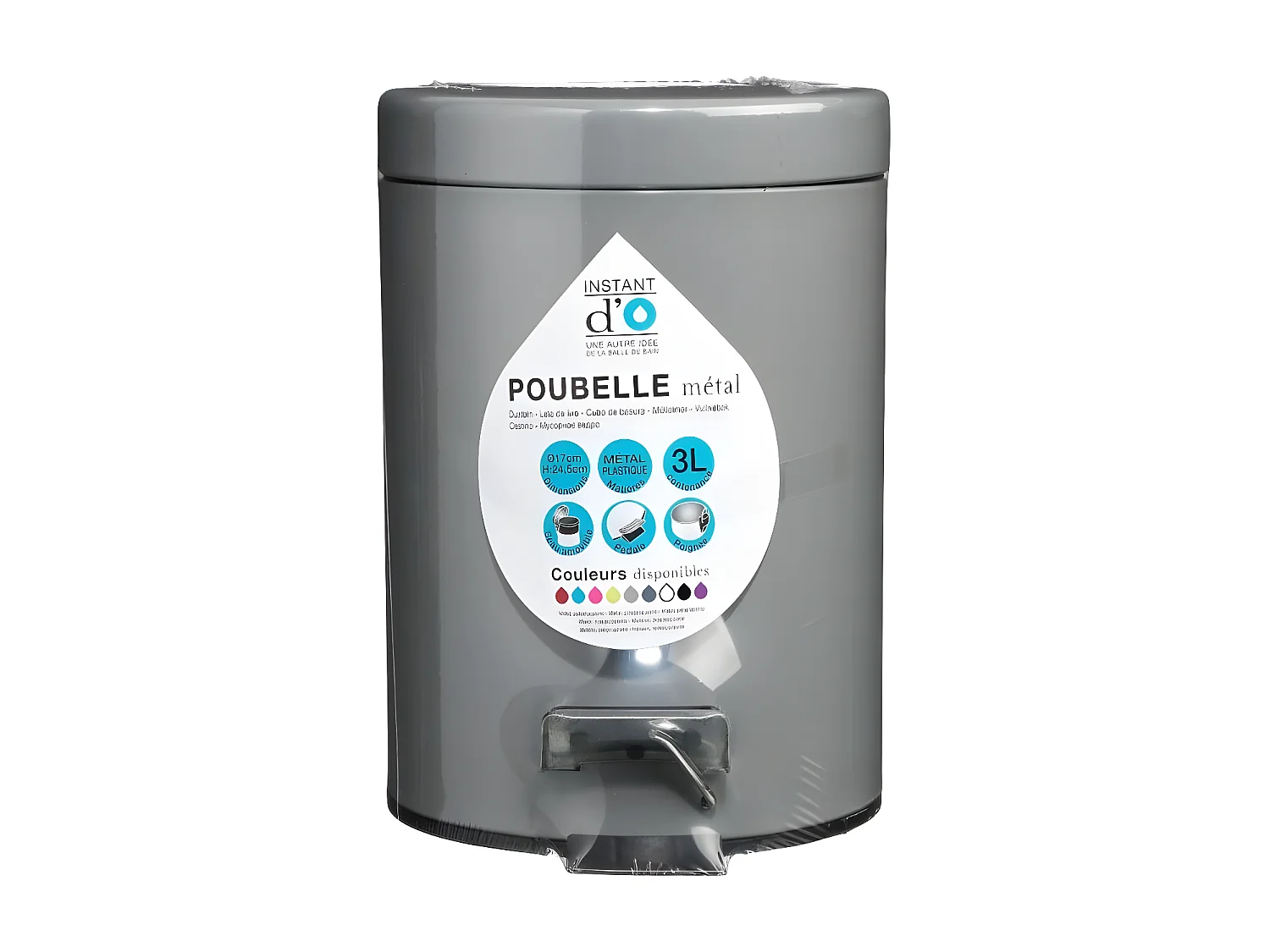 Poubelle de salle de bain en métal Gris 3 L