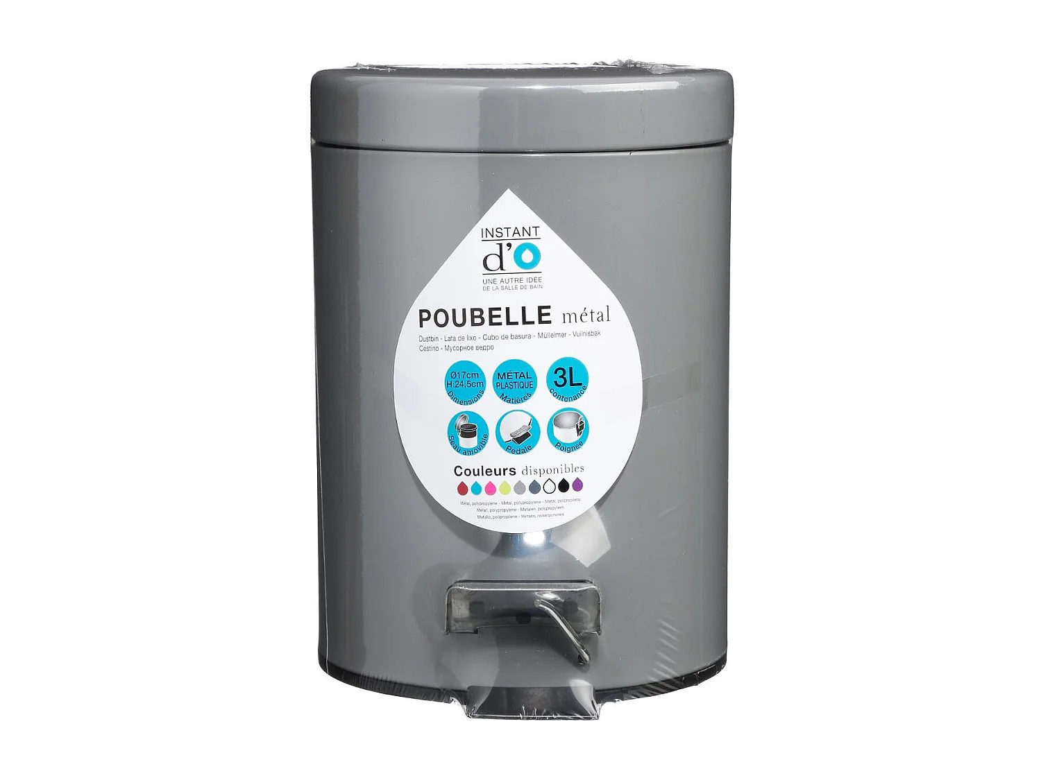 Badmülleimer aus Grauem Metall 3L - Pedal und Herausnehmbarer Eimer