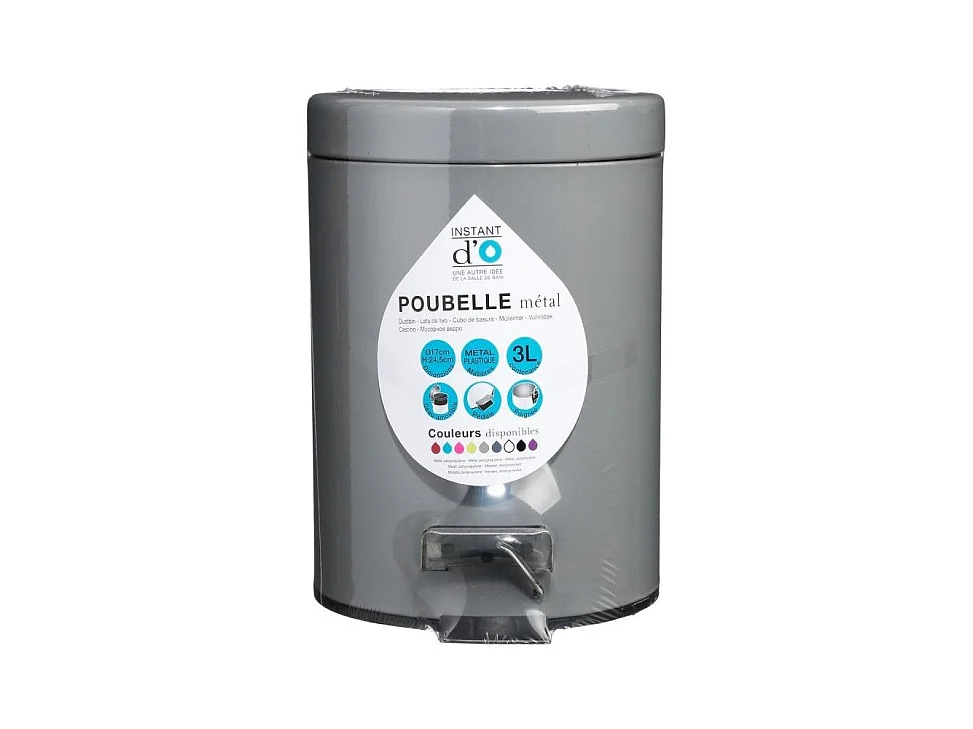 Poubelle de salle de bain en métal Gris 3 L
