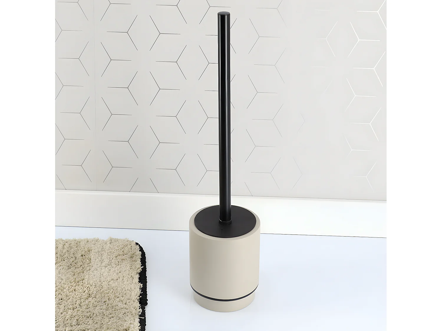 Brosse WC avec support en résine Beige ficelle et Noir