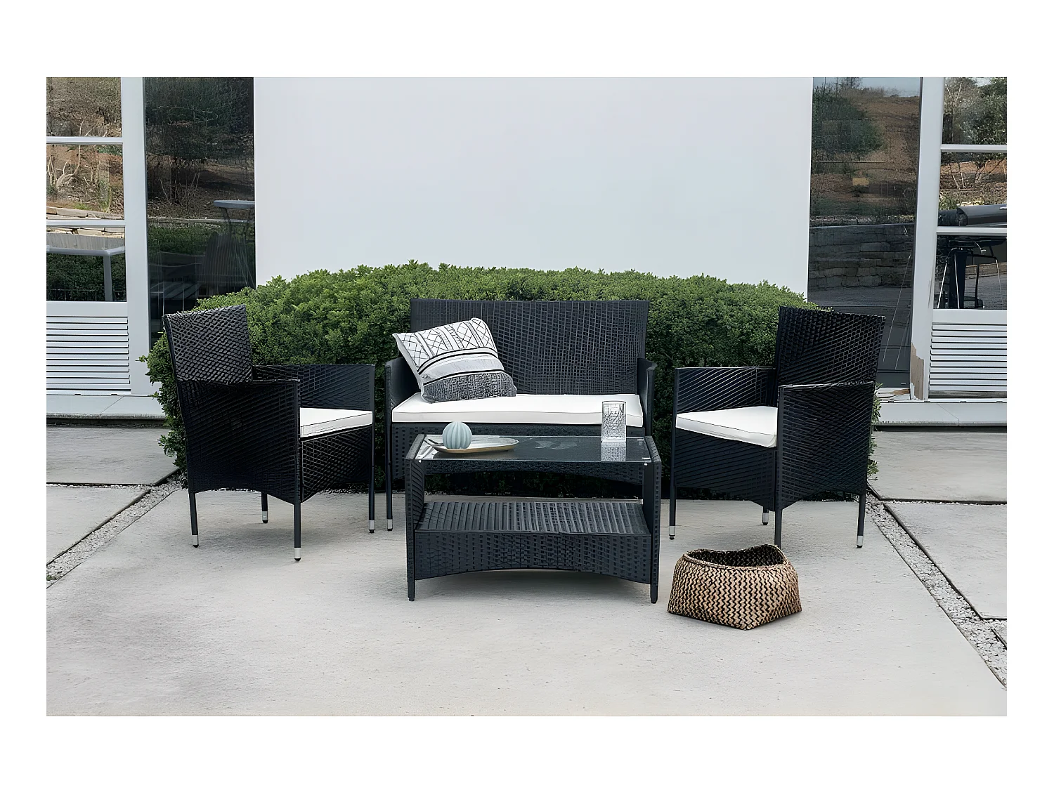 Set di Divani da Giardino Washington 4 Posti Nero Kiefergarden