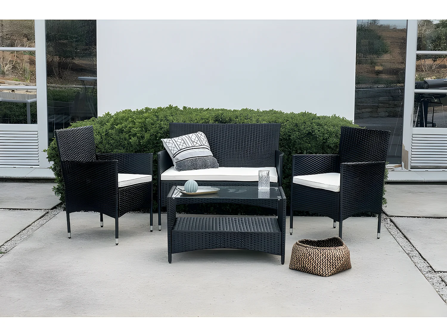 Set di Divani da Giardino Washington 4 Posti Nero Kiefergarden