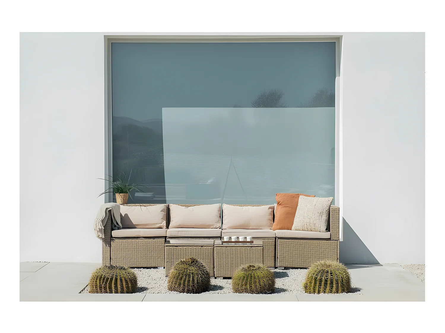 Set di Divani da Giardino Bahamas Divano Quadruplo double table 4 Posti Beige Kiefergarden